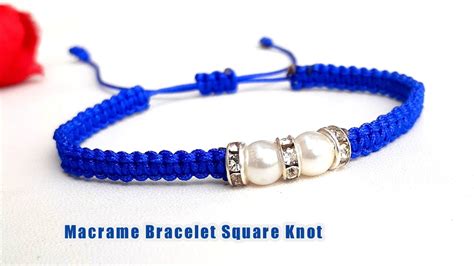 How To Make Bracelet Square Knot With Beads Macrame Bracelet Tutorial Youtube