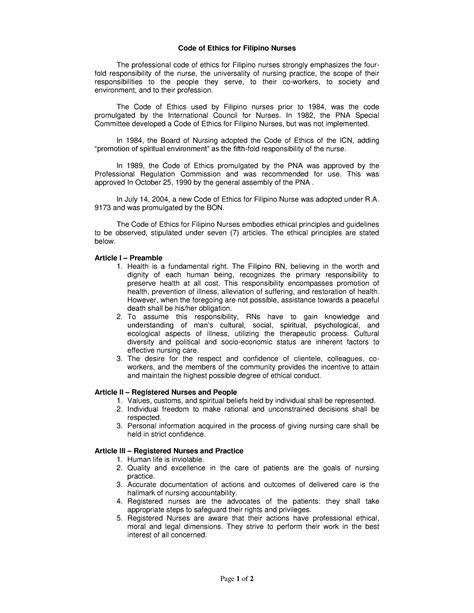 Code Of Ethics Page Of Code Of Ethics For Filipino Nurses The