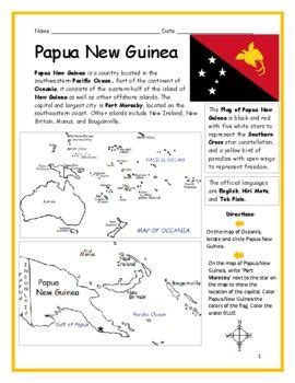 Papua New Guinea Introductory Geography Printable Worksheet Papua New