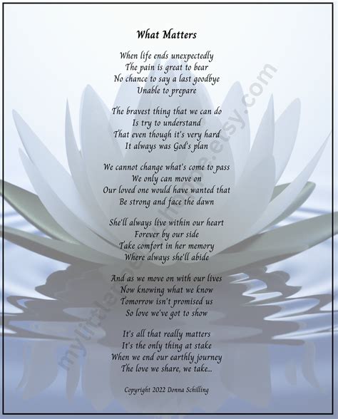 What Matters For Hersympathy Poem Remembrance Poem Memory Poem