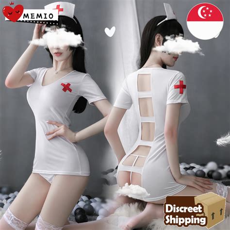 SG Seller Sexy Nurse Erotic Costume Erotic See Through Maid Lingerie Set Porno Babydoll White
