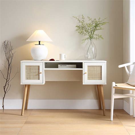 Frances Woven Rattan 2 Door Desk White Daals