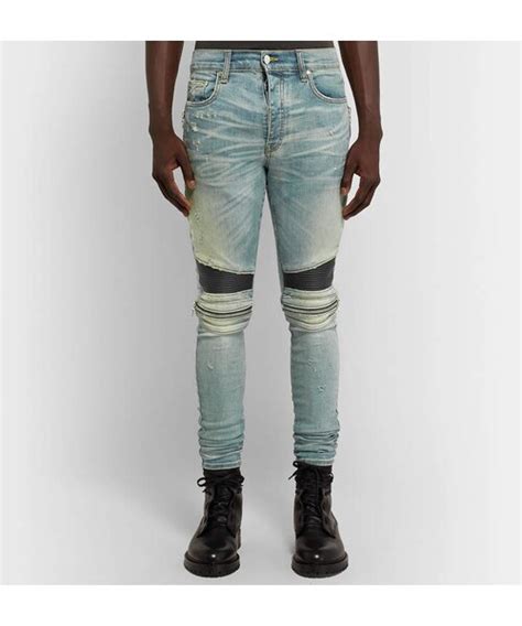 Amiri Amiri Mx Skinny Fit Leather Panelled Distressed Stretch