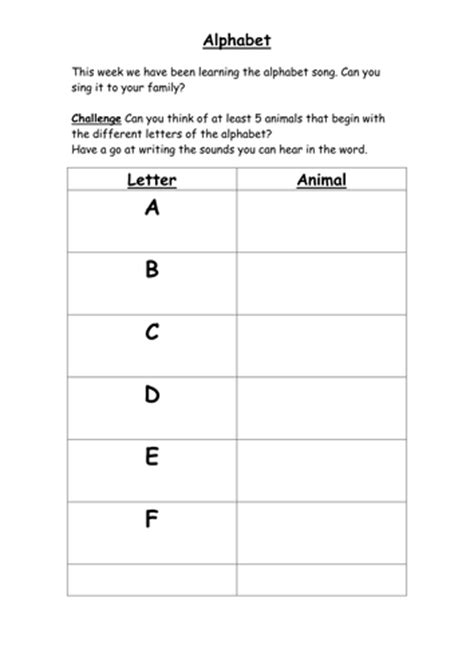 Homework Activities For Reception Children Teaching Resources