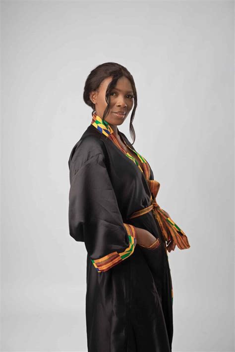 Black And African Kente Print Satin Kimono Robe African Clothing Store