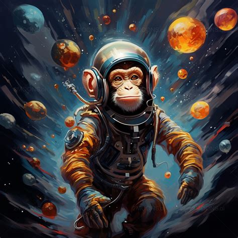 Free Photo Prompt Cartoonish Monkey In Space Galaxies And Planets