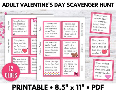 Valentines Day Scavenger Hunt Adult Scavenger Hunt Cards Adult