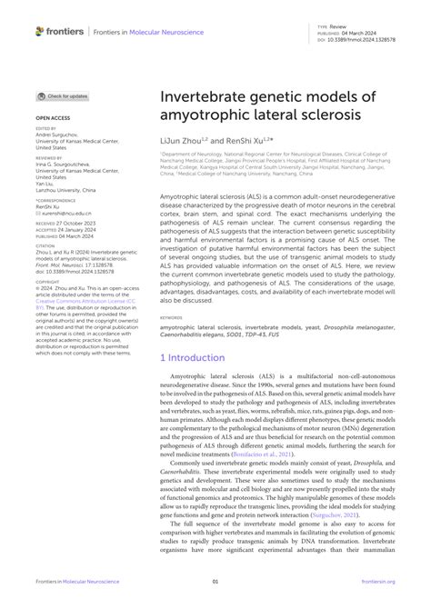 Pdf Invertebrate Genetic Models Of Amyotrophic Lateral Sclerosis