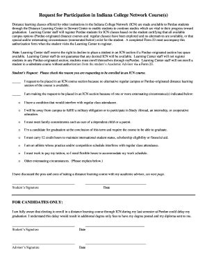 Fillable Online Distance Purdue ICN Form Purdue Distance Learning