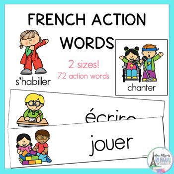 French Action Words Vocabulary Cards French Word Wall Mur De Mots