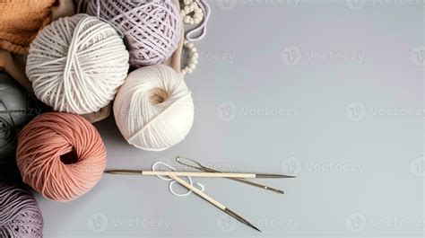 Crochet And Knitting Hobby Colorful Balls Of Yarn Knitting Needles On