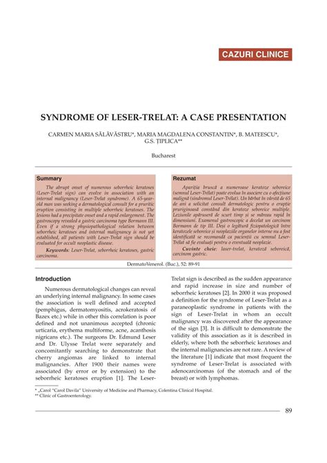 Syndrome Of Leser Trelat A Case Presentation
