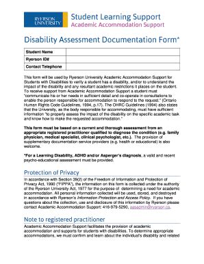 Ryerson Disability Assessment Form Fill Online Printable Fillable