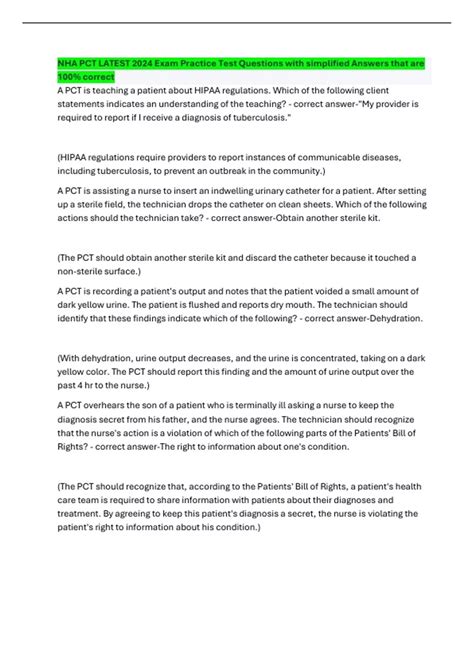Nha Pct Latest 2024 Exam Practice Test Questions With Simplified