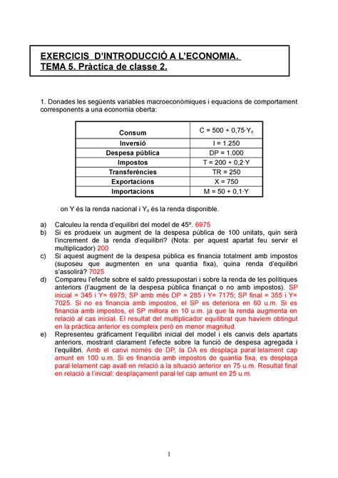 Pràctica de classe 2 solució EXERCICIS DINTRODUCCIÓ A LECONOMIA