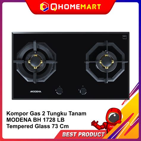 Jual Kompor Gas 2 Tungku Tanam MODENA BH 1728 LB Tempered Glass 73 Cm