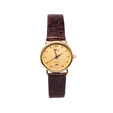 Reloj Oro K Lotus Mil Simas Mm Esfera Dorada Pulsera Piel