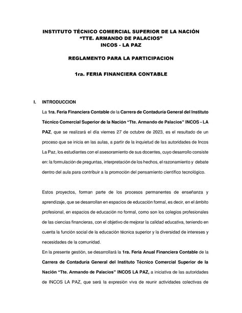 Convocatoria Feria Incos Instituto T Comercial Superior De La