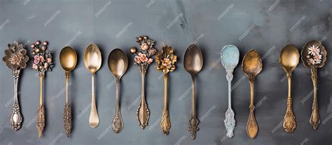 Premium Ai Image Antique Spoons Showcased On A Gray Backdrop