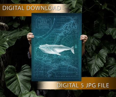 Blue Whale Map Print Instant Download Blue Whale Wall Art Etsy
