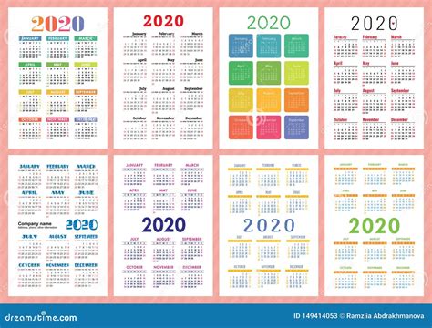 Calendario Del Bolsillo Sistema De 2020 Años Colecci n De La Plantilla