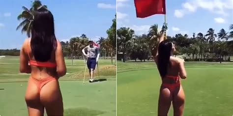 Smoking Hot IG Model Interrupts Some Guys Golf Game To Take Topless Photos VIDEO PICS