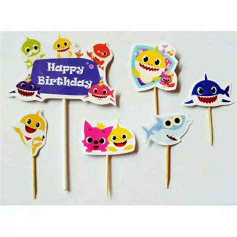 Jual Satu Set Topper Cake Hiasan Kue Ulang Tahun Karakter Baby Shark