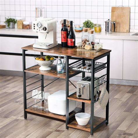 Ibuyke Industrial Kitchen Bakers Rack Coffee Bar Utility Storage