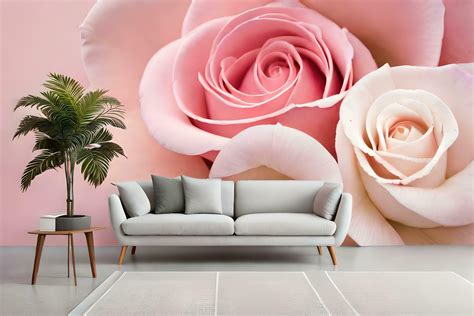 A Living Room With A Pink Rose Wall Mural AI Generated 32963318 Stock