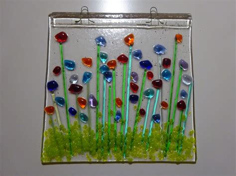 Fused Glass Suncatcher With Flowers Etsy