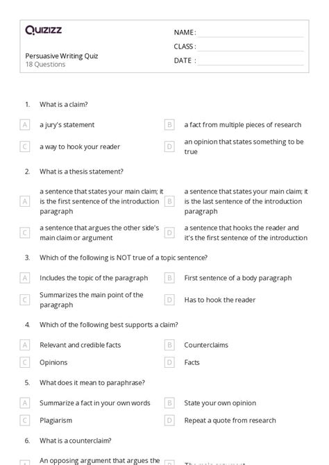 Persuasive Writing Worksheets For Th Year On Quizizz Free