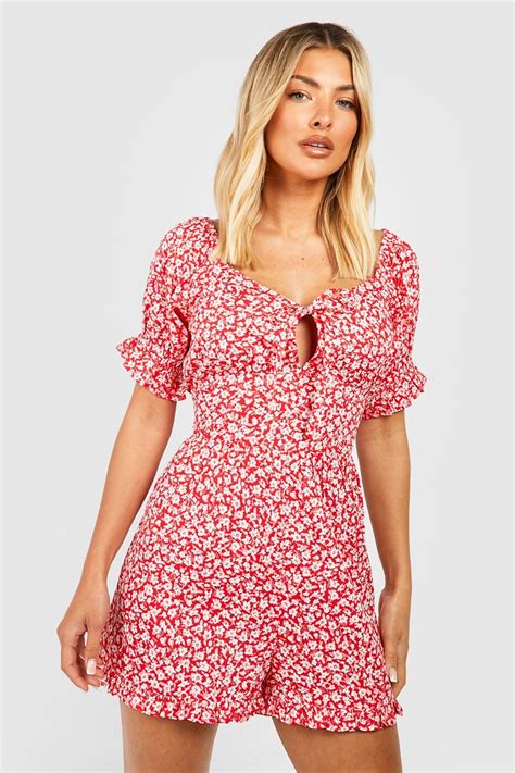 Floral Puff Sleeve Romper Boohoo Usa