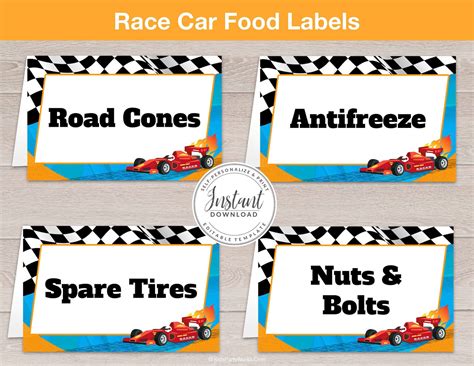 Race Car Food Labels Racing Birthday Party Party Supplies Race Car Food Tents Food Tent