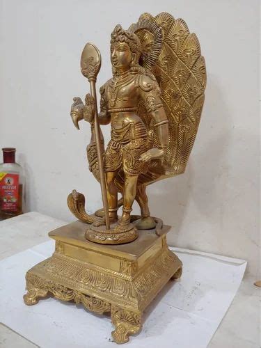 Brass Standing Lord Kartikeya Murugan With Peacock Home At Best