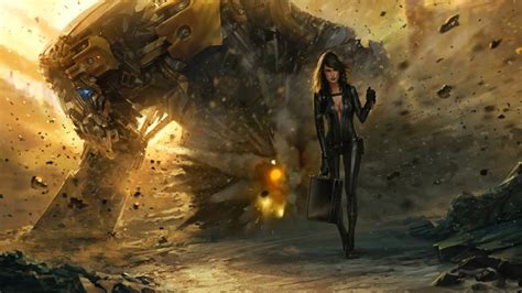 Wallpaper 1920x1080 Px Bodysuit Concept Art Destruction Fantasy Art Mech Robot Women