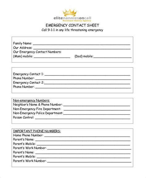 Emergency Contact Form For Babysitter Five Benefits Of