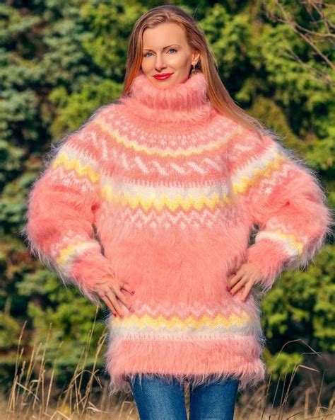 Pink Hand Knitted Mohair Sweater Fuzzy Icelandic Cuddly Jumper Supertanya Sale Supertanya