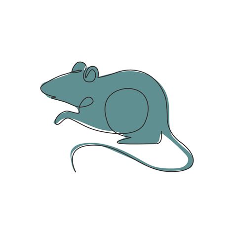 Single continuous line drawing of little cute mouse for logo identity. Funny mice mammal animal ...