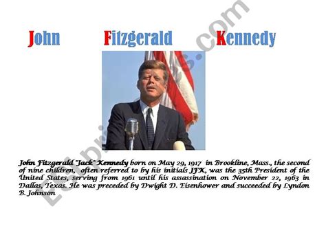 Esl English Powerpoints John Fitzgerald Kennedy