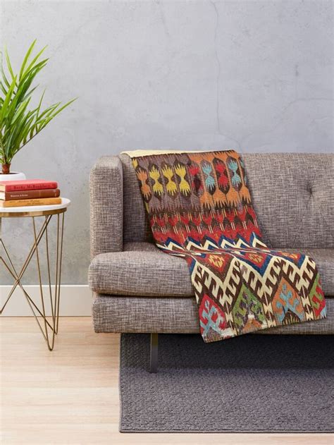 Hotamis Konya Central Anatolian Kilim Print Throw Blanket For Sale