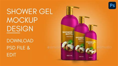 Shower Gel Bottle Dispenser Label Mockup Design Photoshop PSD Template