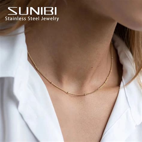 SUNIBI Collar De Cadena De Acero Inoxidable Para Mujer Gargantilla