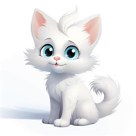 Gatito Blanco De Dibujos Animados Sobre Fondo Blanco Foto Premium