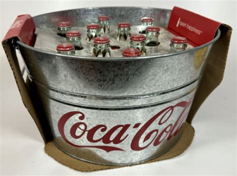 New Coca Cola Coke 2011 Galvanized Party 2 Handle Drink Ice Bin Tub W