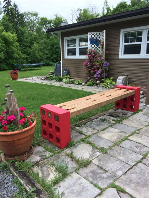 Concrete Block Bench Using 2x4 Sandwiched Together Instead Of 4x4 3