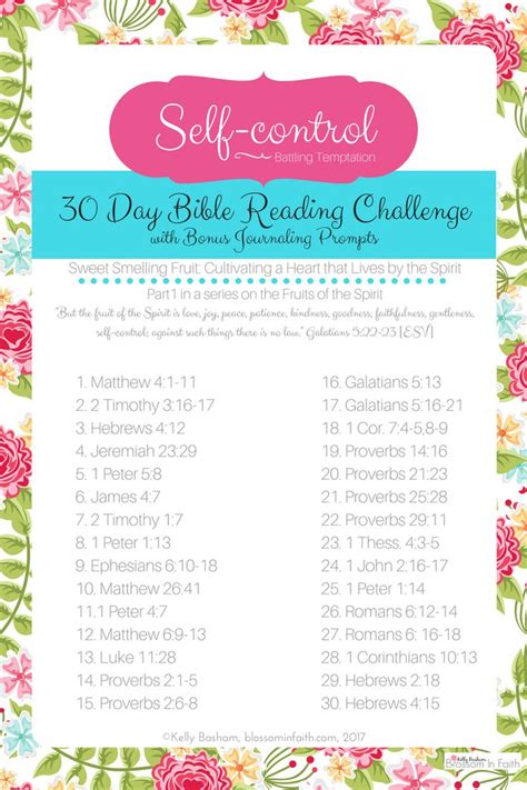 Printable 30 Day Bible Reading Challenge On Self Control Includes