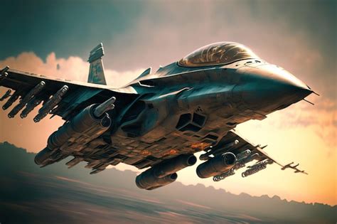 Premium AI Image | ATTACK AIRCRAFT A military plane flies through the sky