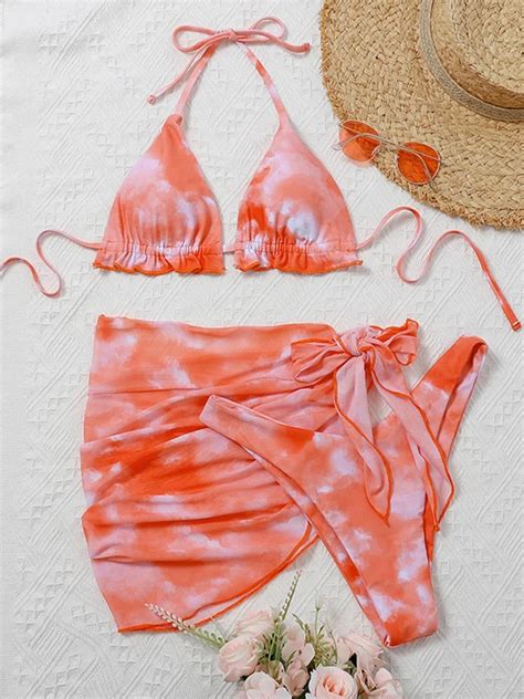 Peachtan Mesh Pieces Bikini Set Floral Print Swimwear Female Traingle