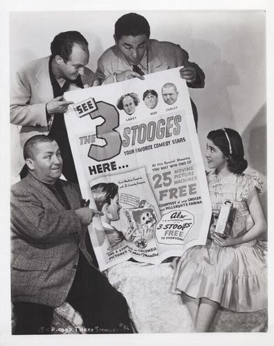 The Three Stooges pose with promotional poster and girl 8x10 inch photo - Moviemarket