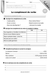 Complément du verbe 3eme Primaire Exercice évaluation révision